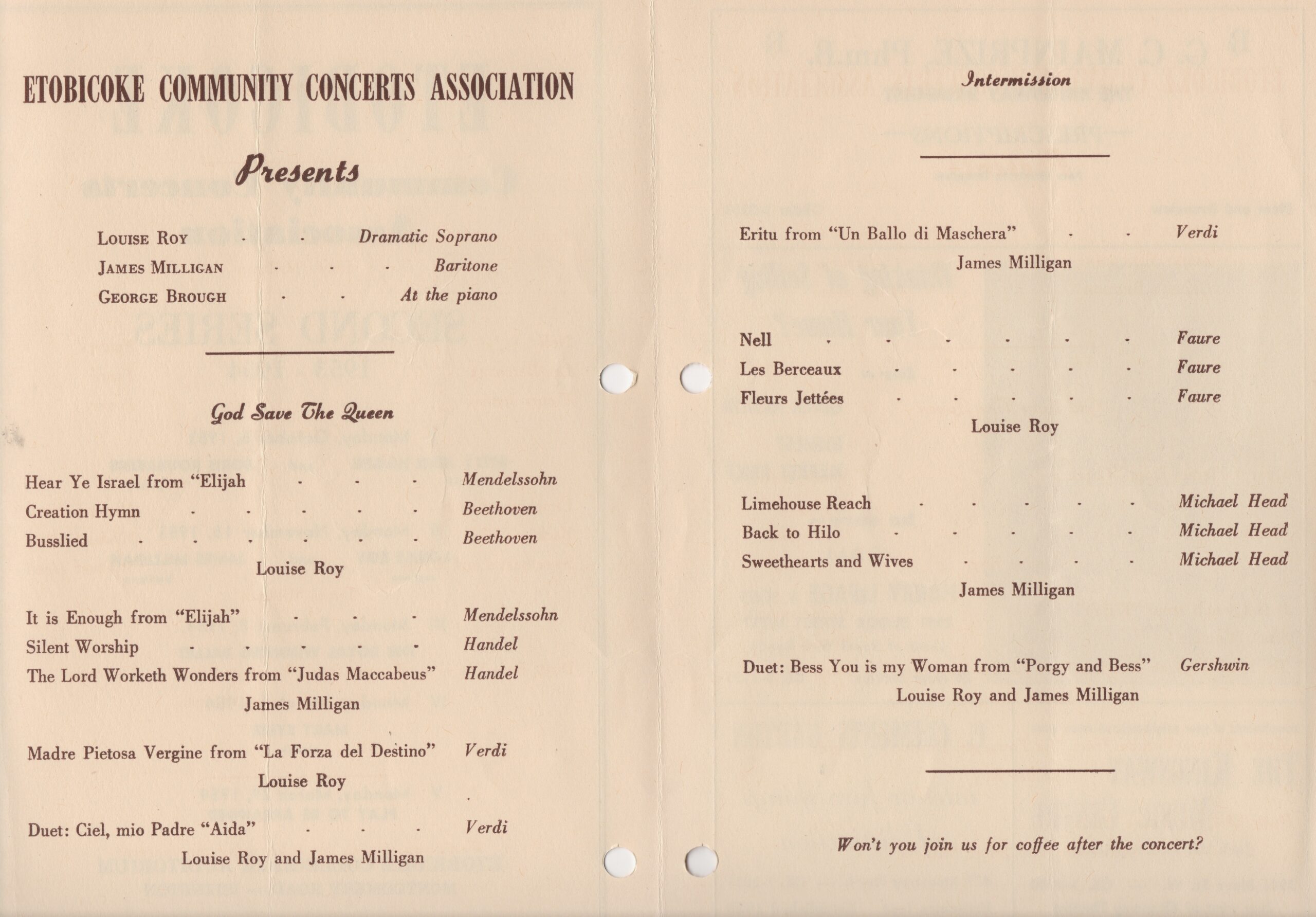 Etobicoke Community Concert Program, Nov. 16 1953